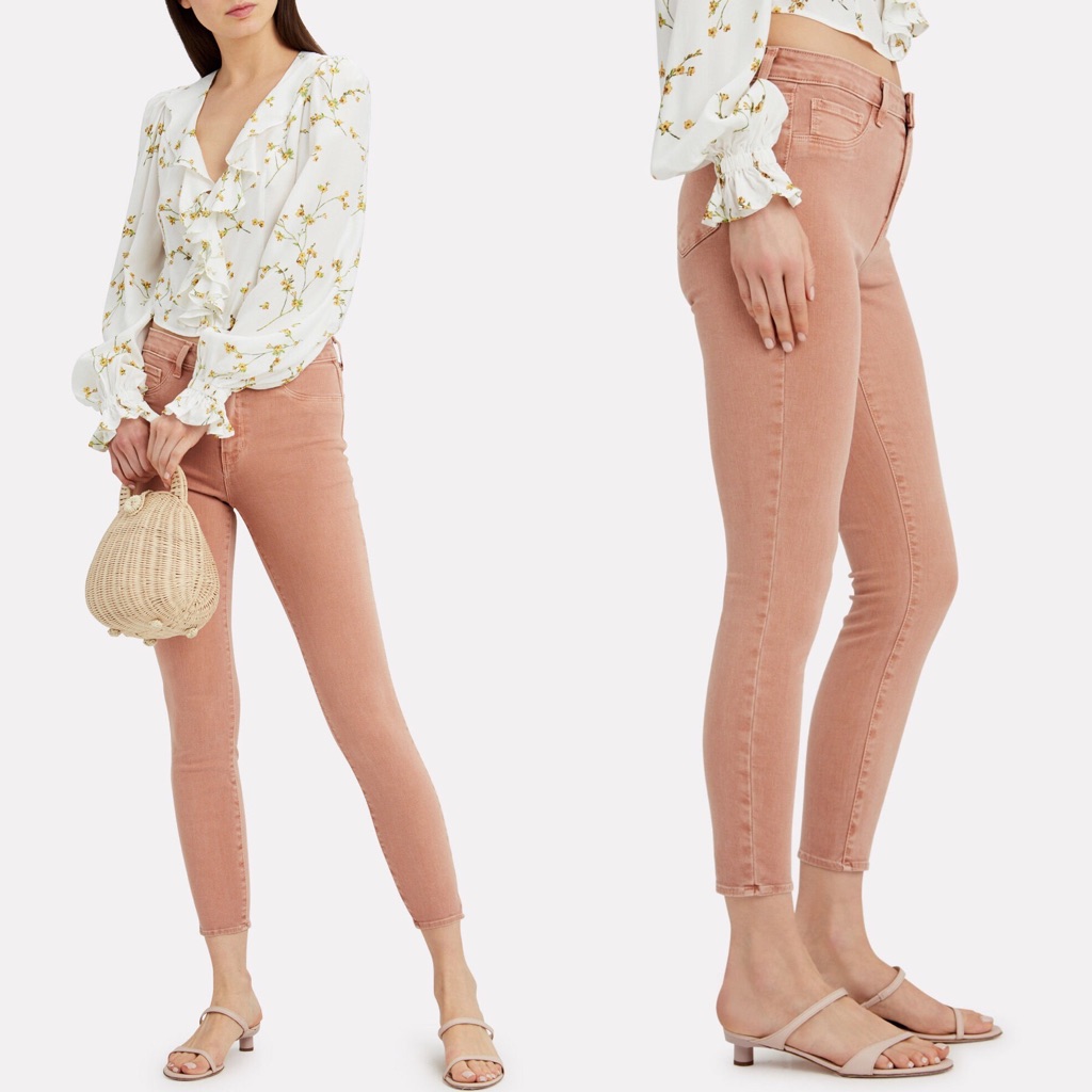L'agence Margot Skinny Jeans High Rise Stretch Terracotta Rust Sz 25 Light Pink